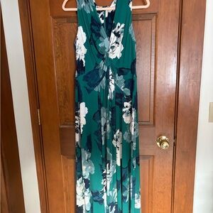 Calvin Klein Teal Floral Twist-Front Maxi Dress